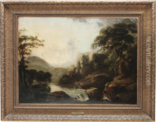 Landscape With Figures By A River Oil Painting - Richard Wilson