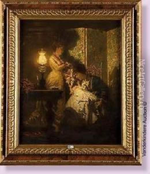 Deux Jeunes Femmes Endormant Un Bebe Oil Painting - Henri van Seben