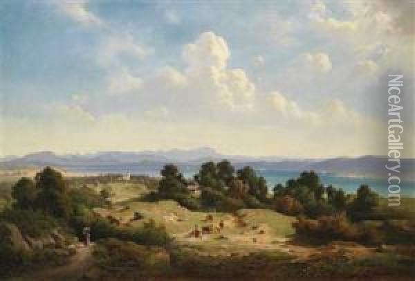 View Of Lakestarnberg Oil Painting - Joseph Mayburger