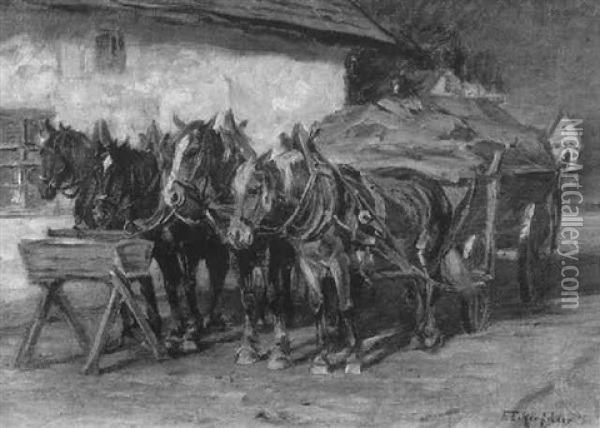 Pferde An Der Tranke Oil Painting - Friedrich Eckenfelder