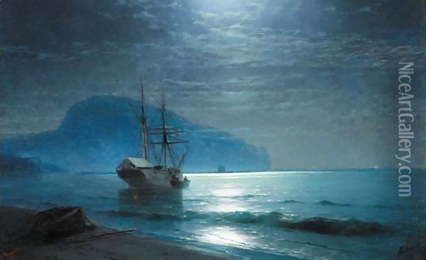 Moonlight In The Ayu-Dag 2 Oil Painting - Ivan Konstantinovich Aivazovsky