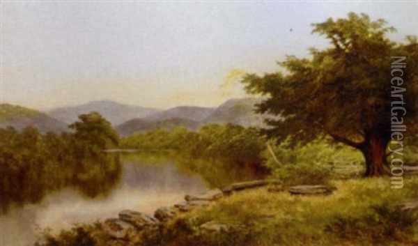 A Peaceful Stretch Of The River Oil Painting - William Henry Mander