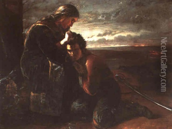 Den Sarede Soldat Oil Painting - Elisabeth Anna Maria Jerichau-Baumann