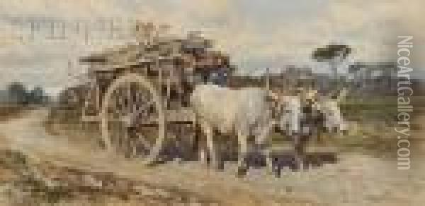Ox Cart Carrying Logs Oil Painting - Enrico Coleman