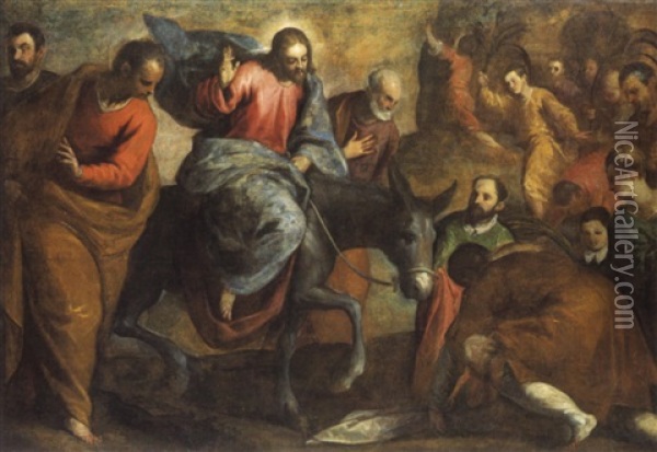 L'ingresso Di Gesu' A Gerusalemme Oil Painting - Jacopo Palma il Giovane