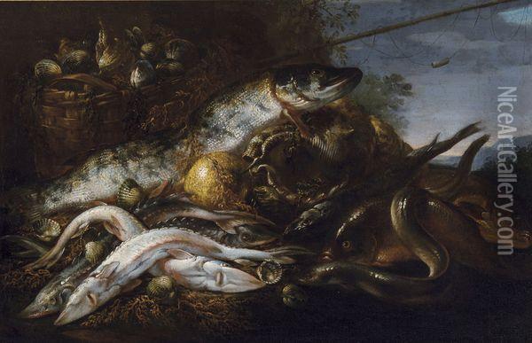 Nature Morte Avec Poissons Oil Painting - Giuseppe Recco