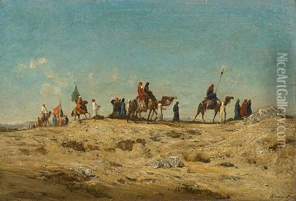 A Desert Caravan Oil Painting - Victor Pierre Huguet