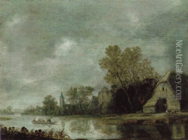 Dorf An Einem Flus Mit Kahnfahren Oil Painting - Pieter de Neyn