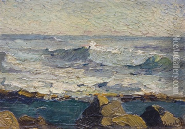 Ocean Waves Oil Painting - Franz Arthur Bischoff