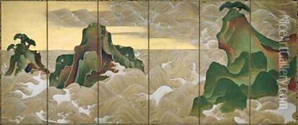 Waves at Matsushima Edo Period Japan Oil Painting - Ogata Korin