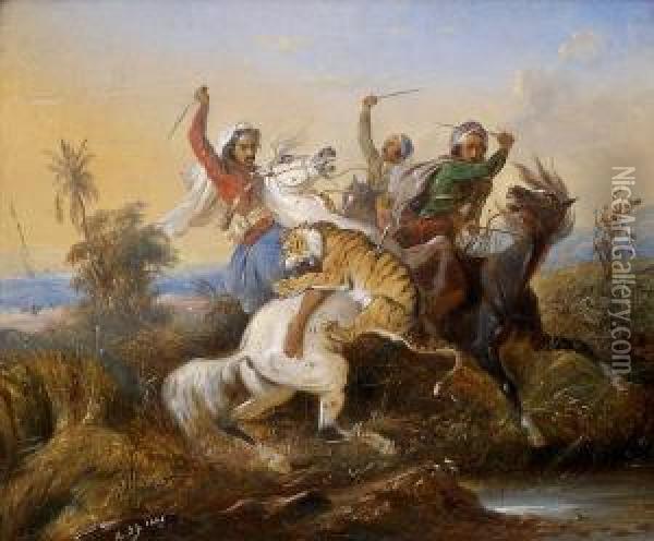 La Chasseau Tigre Oil Painting - Raden Sjarief B. Saleh