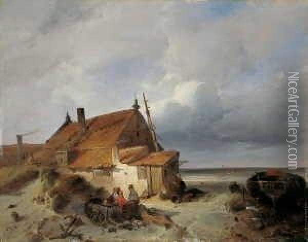 Fischerkate An Der Kuste. Oil Painting - Charles Rochussen