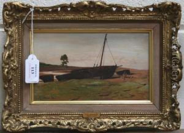 Beached Boats, Porlock Weir Oil Painting - Frederick George Cotman
