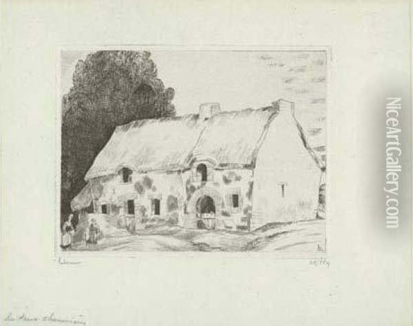 Les Deux Chaumieres/ The Two Cottages (kerfahler Penestin). 1927-1928 Oil Painting - Jean Emile Laboureur