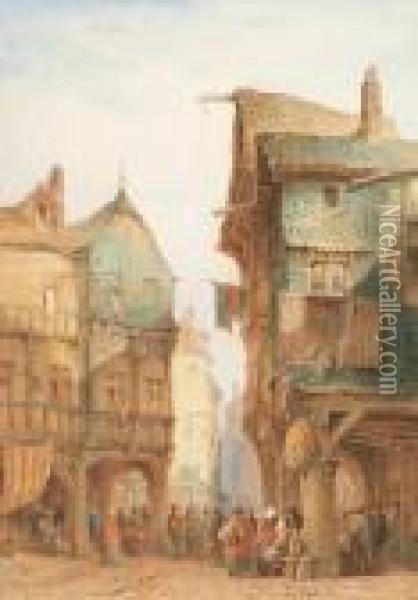 French Market Place Oil Painting - Lewis John Wood