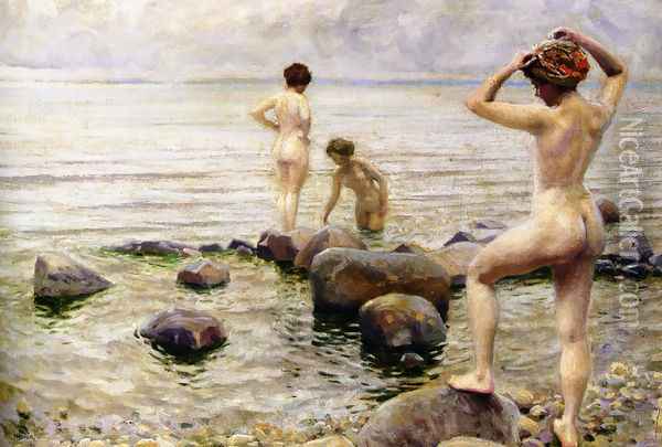 Bedende Kvinder (A Morning Dip) Oil Painting - Paul-Gustave Fischer