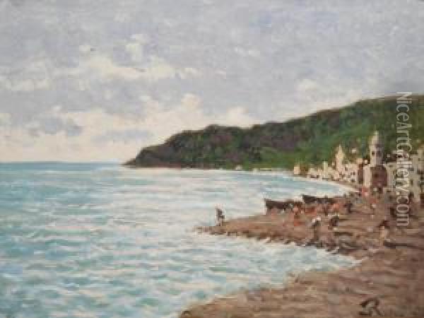 Spiaggia Di Noli Oil Painting - Enrico Reycend
