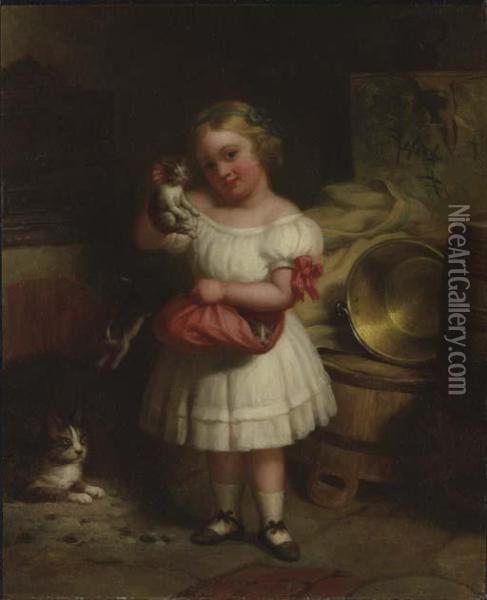 Her Favorite Kitten Oil Painting - George Henry Hall