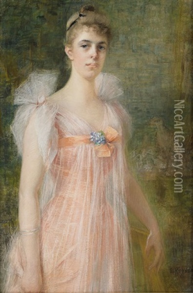 Portratt Av Ung Dam I Rosa Klanning Oil Painting - Elisabeth Keyser