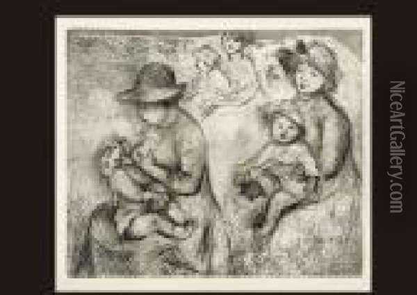 Trois Esquisses De Maternite Oil Painting - Pierre Auguste Renoir