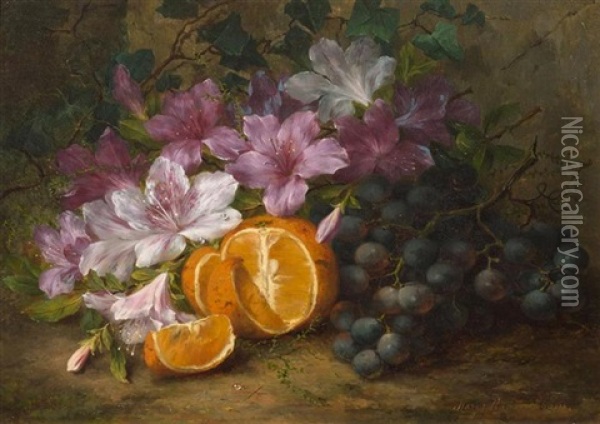 Stilleben Mit Orangen, Blumen Und Weintrauben Oil Painting - Margaretha Roosenboom