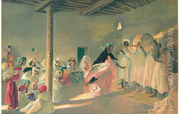 Danses Rituelles Au Marabout Oil Painting - Maurice Romberg De Vaucorbeil