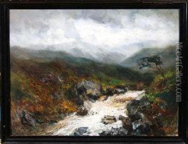 A Misty Moorland River Oil Painting - John Falconar Slater