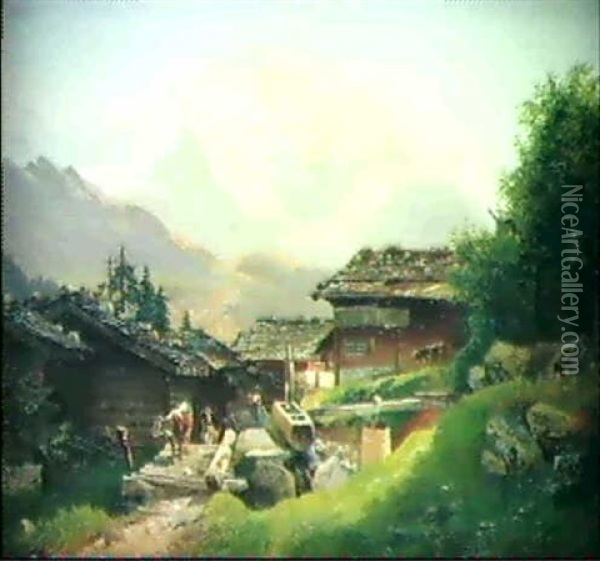 Isenfluh Mit Blick Auf Die Jungfrau Oil Painting - Rudolf Snell