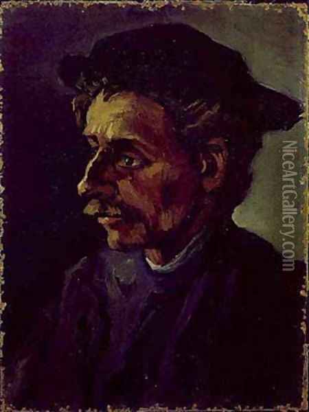 Head Of Peasant With Hat 1885 Oil Painting - Vincent Van Gogh