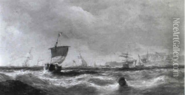 Lug Sail Fishing Boats Off Lowestoft Oil Painting - William Adolphus Knell