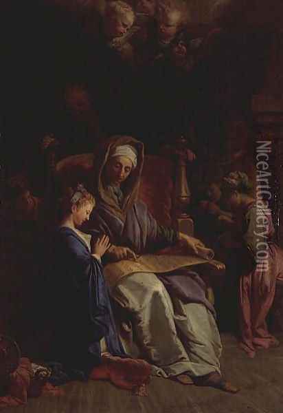 Saint Anne Reading the Virgins Scroll Oil Painting - Jean-baptiste Jouvenet