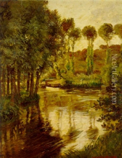 River Landscape, Ile De France Oil Painting - Rupert Bunny
