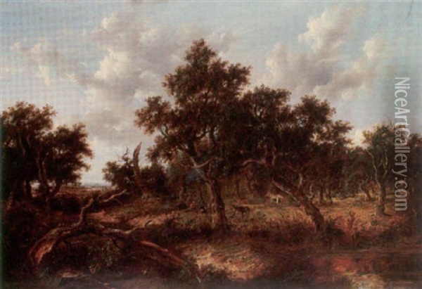 Gypsies Beside A Camp Fire In A Wooded Landscape Oil Painting - Patrick Nasmyth
