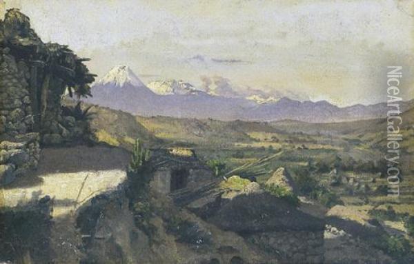 Sonnige Landschaft Mit Steinhutten. Oil Painting - Frank Buchser