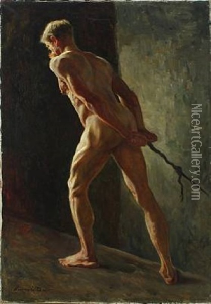 Study Of Male Model Oil Painting - Caesar Kunwald