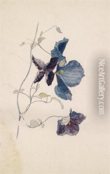 Blue Clematis Oil Painting - Rudolf Ribarz