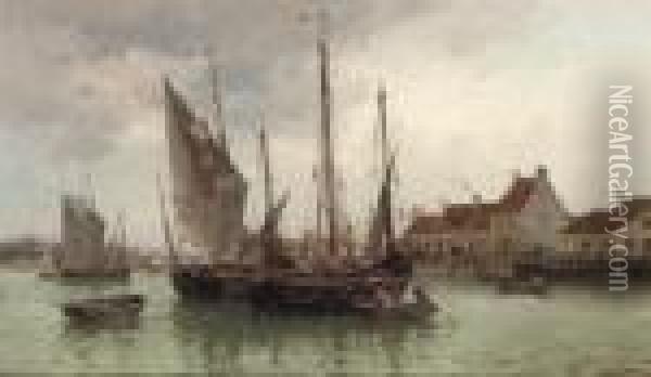Petit Port Phillipe: Moored Vessels, France Oil Painting - Theodor Alexander Weber