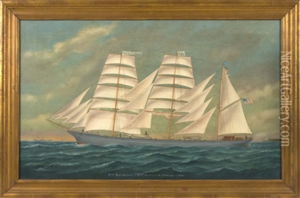 3 Mast Bark -- Lodore -- Capt. William M. Eldridge -- 1889 Oil Painting - Edouard Adam