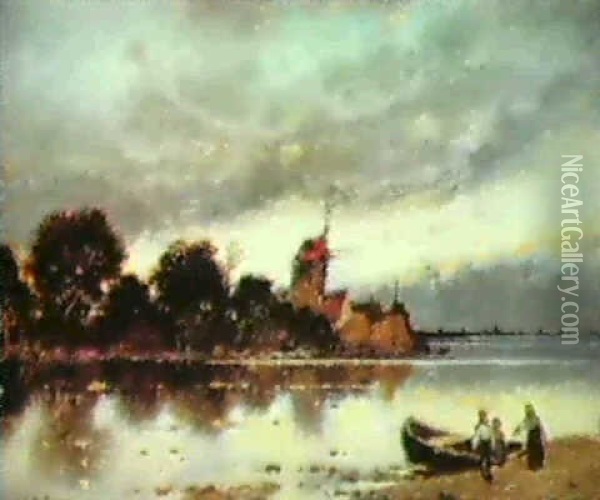 An Evening River Scene Oil Painting - Karl Heffner