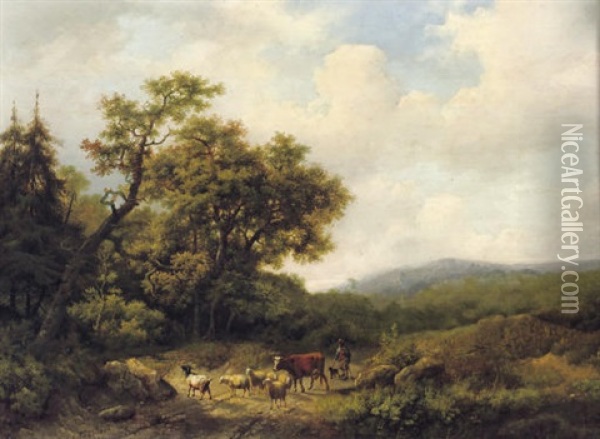 Herding The Cattle Oil Painting - Marinus Adrianus Koekkoek