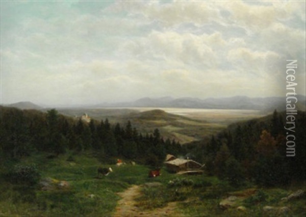 Blick Von Frasdorf Auf Den Chiemsee Oil Painting - Wilhelm Brandenburg