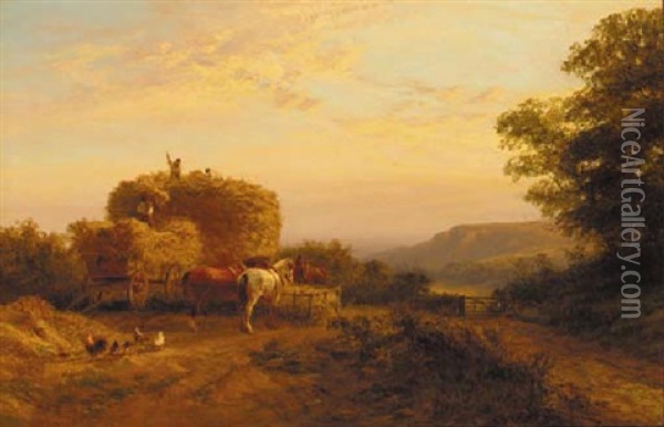 Harvesting At Sunset Oil Painting - George Cole