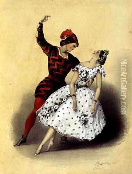 The Celebrated 'Mazurka d'Extase' Danced by M. Perrot and Mlle. Lucile Grahn at Her Majesty's Theatre Oil Painting - John Brandard