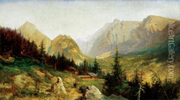 Landscape In The Tatra Mountains Oil Painting - Karoly Telepy