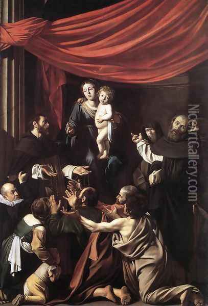 Madonna del Rosario 1607 Oil Painting - Caravaggio