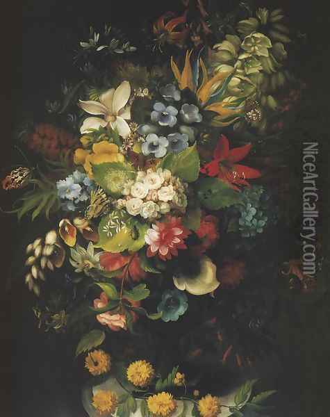 Flower Bouquet in a Vase Oil Painting - Henryka Beyer