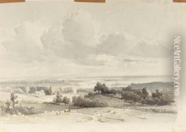 A Panoramic River Landcape (recto And Verso) Oil Painting - Abraham Johannes Couwenberg, Jzn.