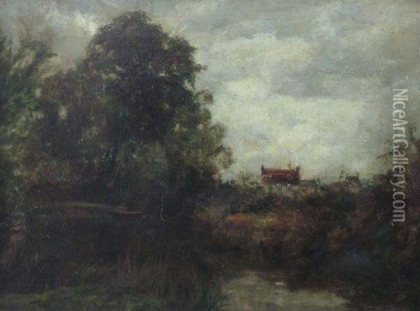 A Figure In A Fishing Boat On A Coutry River Oil Painting - Robert Scott Temple