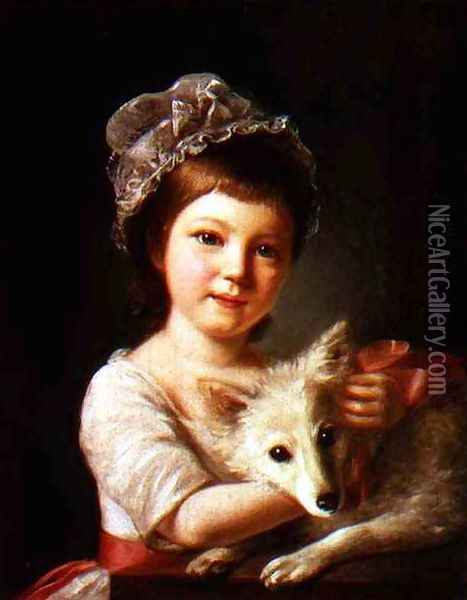 Young Girl with a Dog Oil Painting - Nathaniel Hone