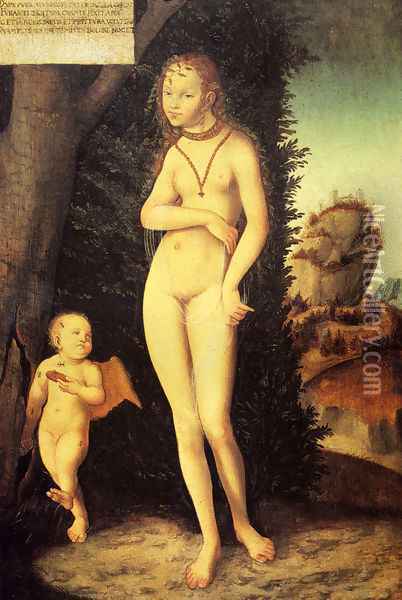 Venus With Cupid The Honey Thief Oil Painting - Lucas The Elder Cranach